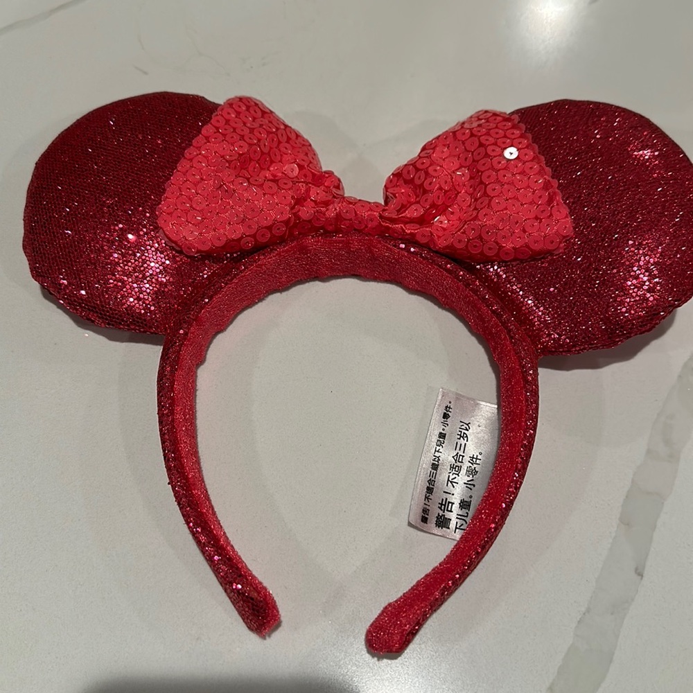 Disney Parks Mickey/Minnie Mouse Ears Hot Pink Sparkles  & Sequins headband nwot